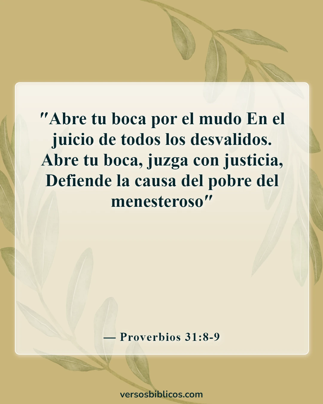 Versículos de la Biblia sobre hacer mal a los demás (Proverbios 31:8-9)